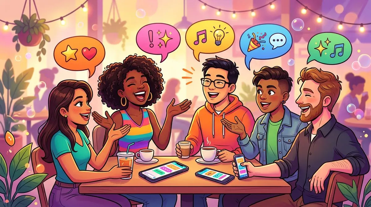 友達とアニメーションなチャットをしているグループのイラスト