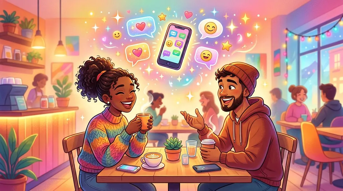 カフェで感謝し合う友達のイラスト