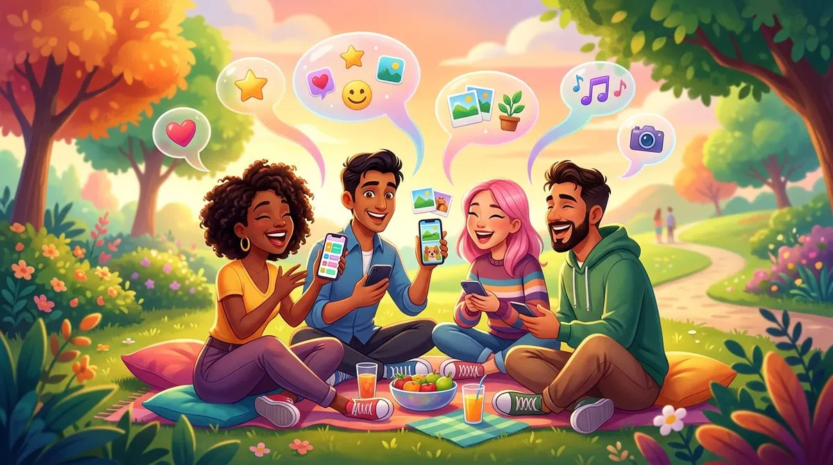 ビデオ通話で近況報告をする友達のイラスト