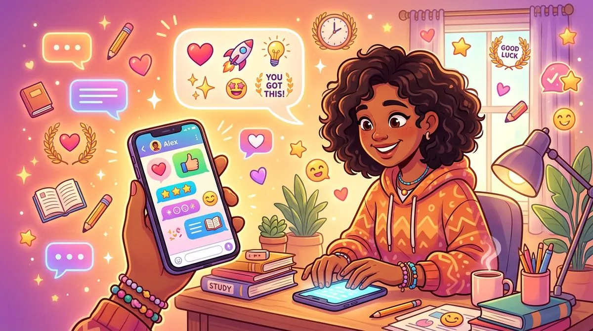 試験前の友達にメッセージを送るイラスト