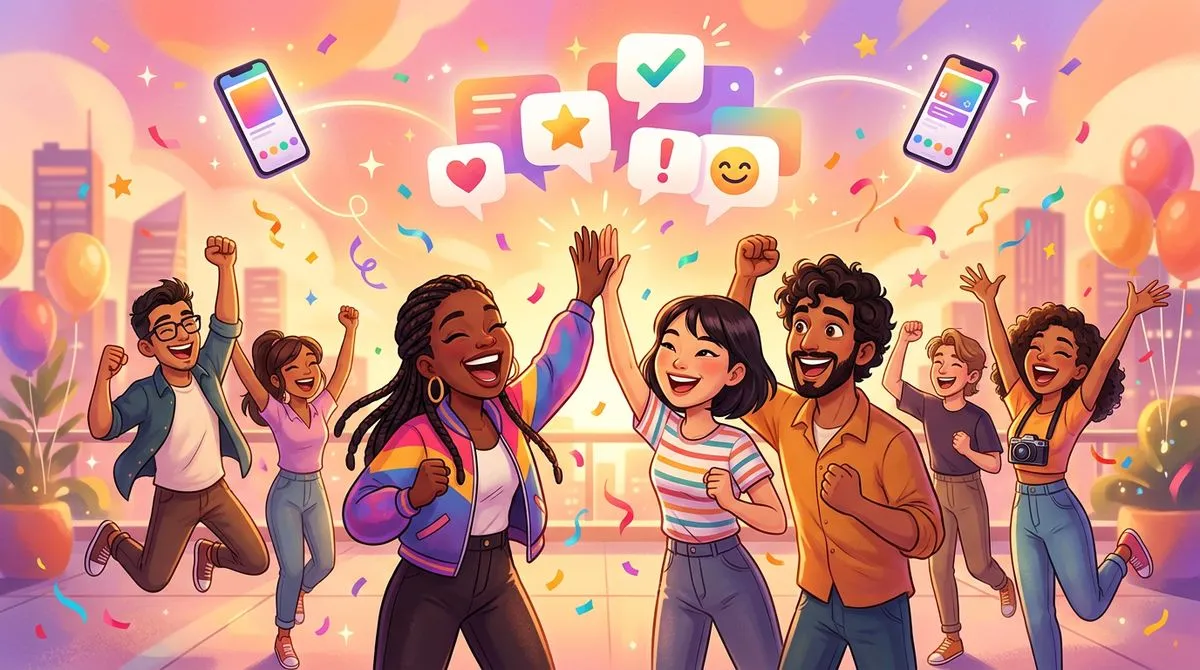 友達の成功を一緒に喜ぶイラスト