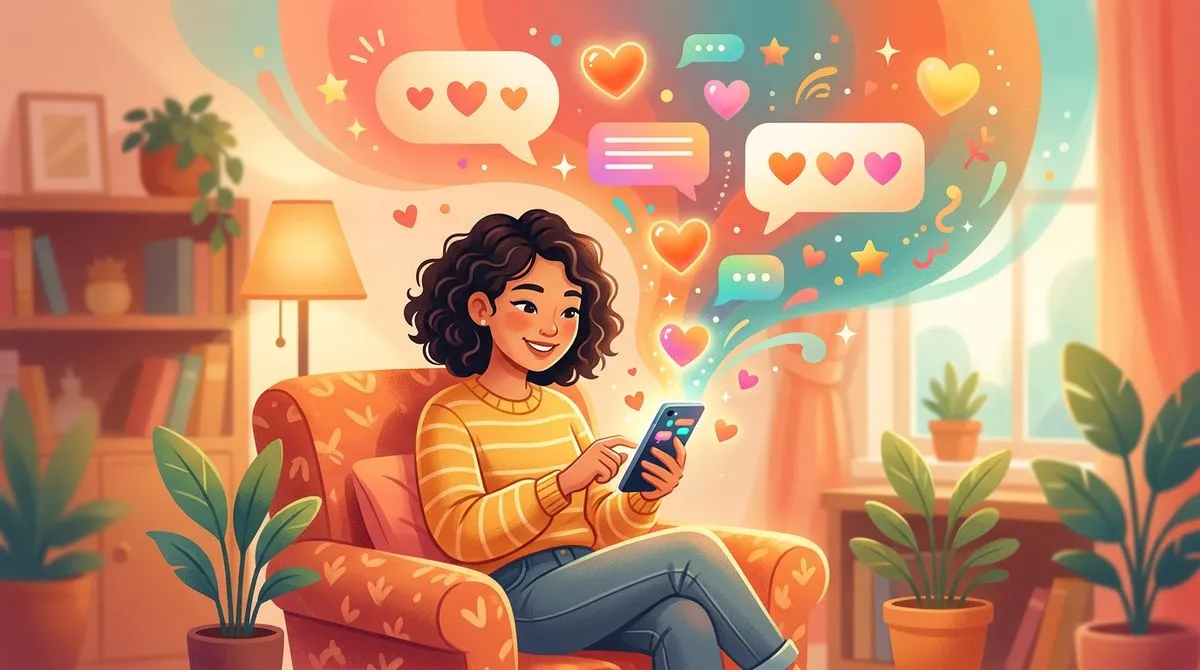 友達に思いやりのあるメッセージを送るイラスト