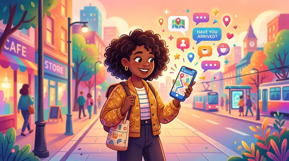 待ち合わせ場所を地図アプリで確認している人のイラスト