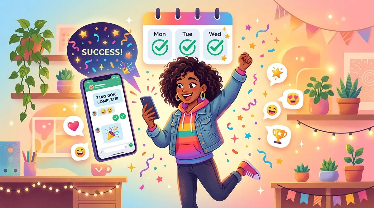 3日間を達成して喜ぶ人のイラスト、カレンダーにチェックマーク