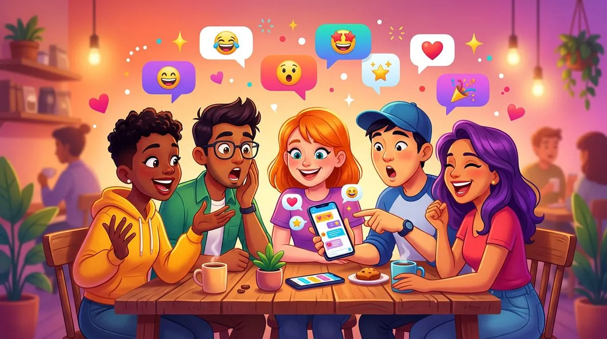 さまざまな表情でスマホのメッセージに反応している人のイラスト