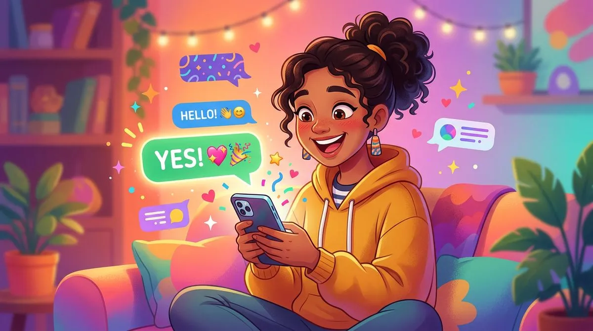 返信が来て嬉しそうにしている人のイラスト