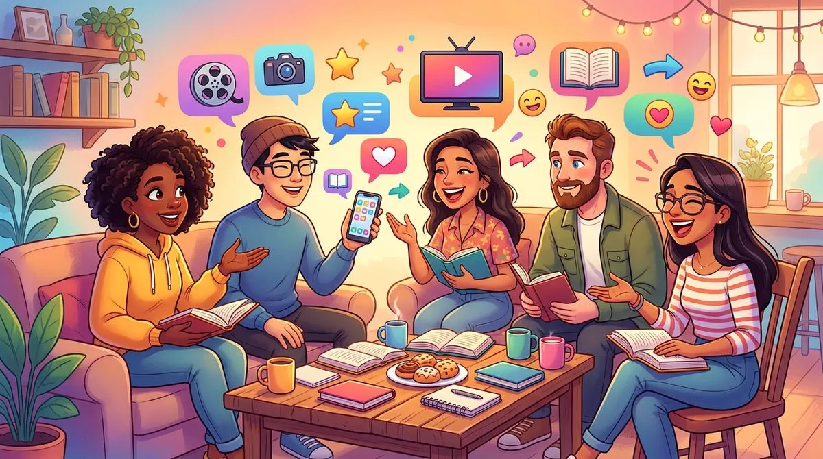 友達に本や映画をおすすめするシーンのイラスト