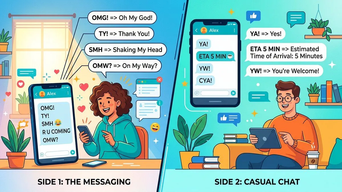 気持ちを略語で伝えるテキストのイラスト
